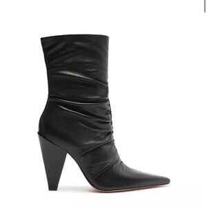 SCHUTZ Black Ruched Pointed-Toe Leather Boots